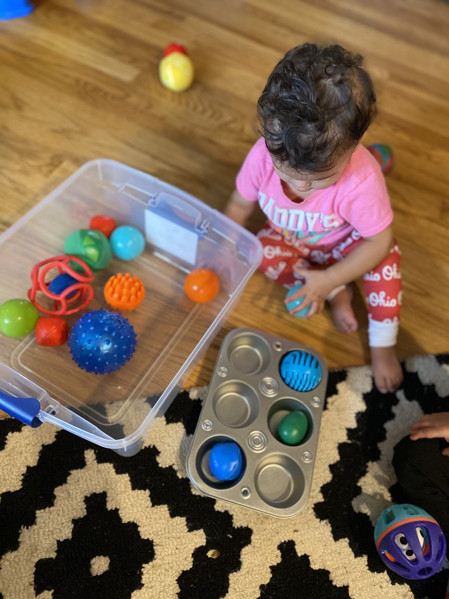 Muffin Pan and Balls Create Easy Toddler Activity