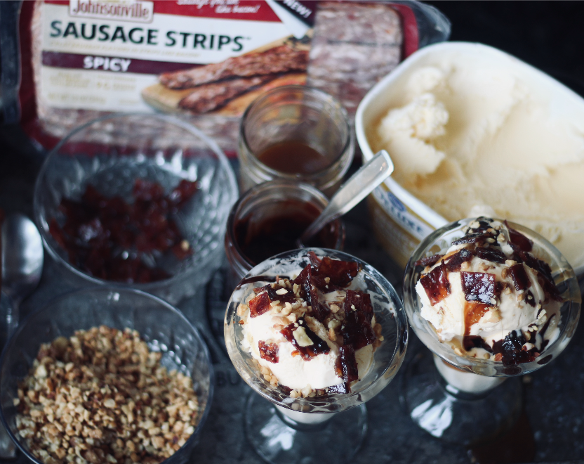 Sweet & Savory Ice Cream Sundaes with Johnsonville Sausage Strips™